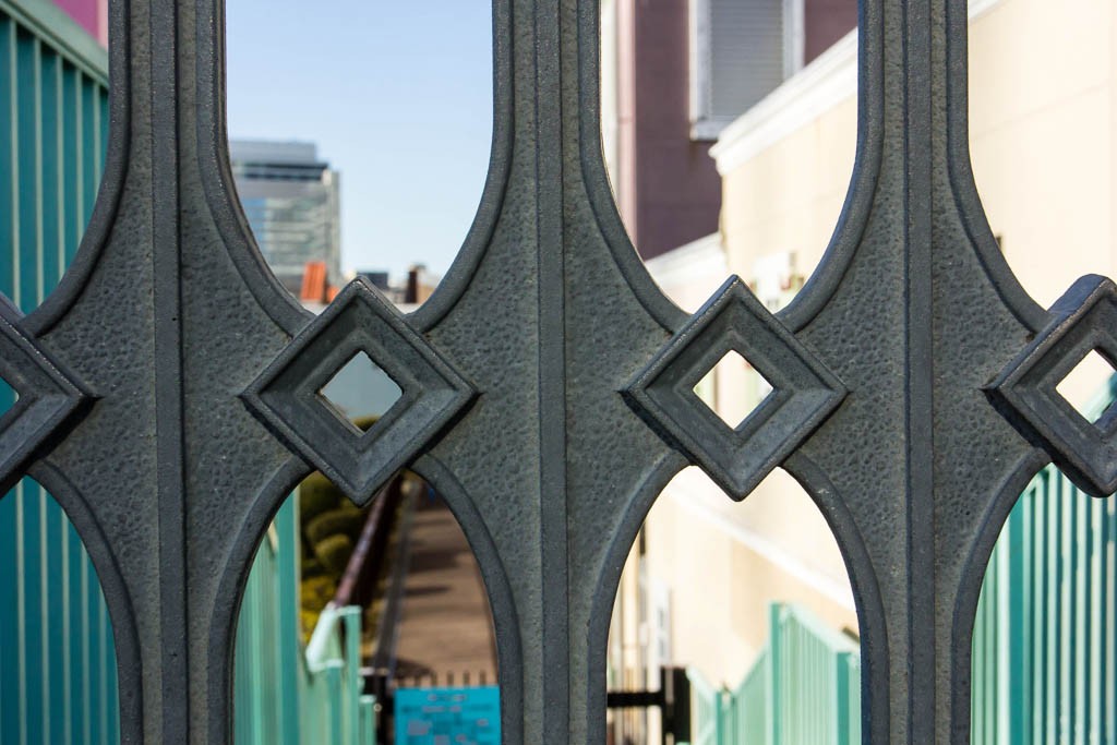 Decorative iron gate to the amusement park in Yokohama.