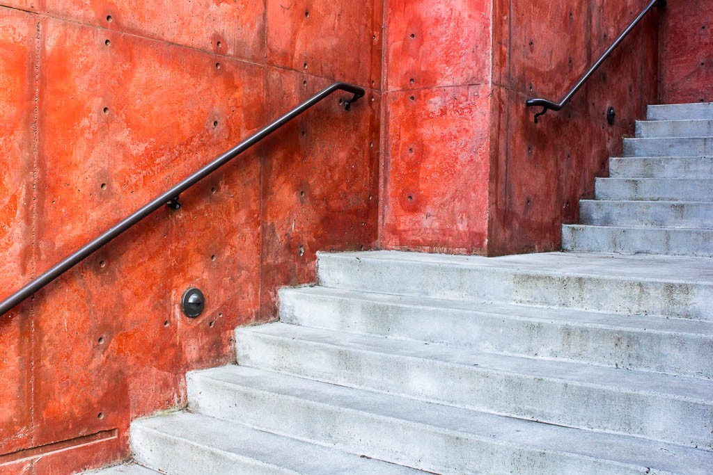 Stairs and red wall