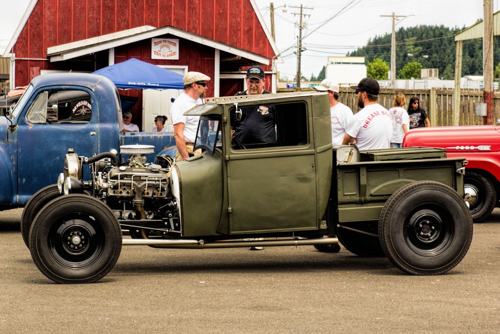 Army green pickup. Early 30's something.