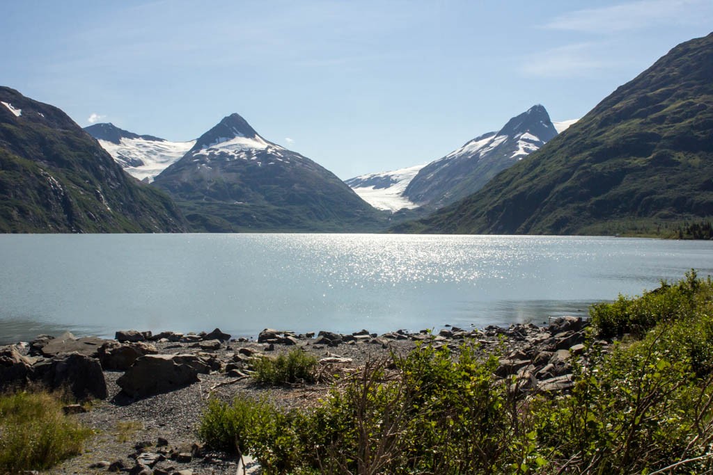 Bright blue portage lake