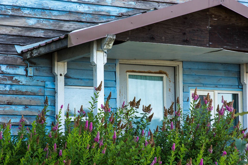 Colorful houses with peeling paint.