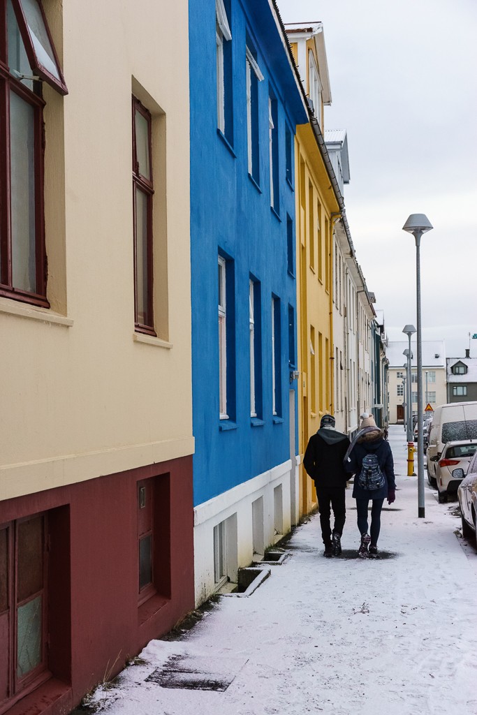 Rows of colorful painted houses.