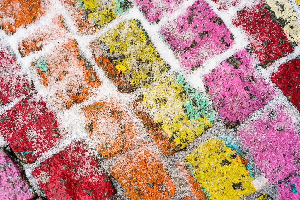 Colorful bricks with snow!