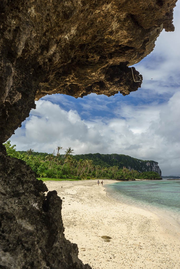 View of the beach from under our rock