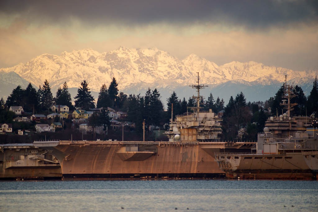 Majestic aircraft carriers on the way out of Bremerton