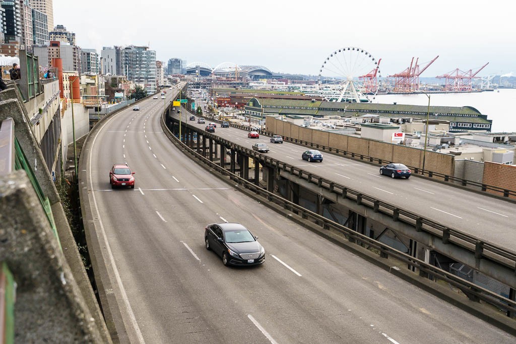 The interstate and downtown in the background.