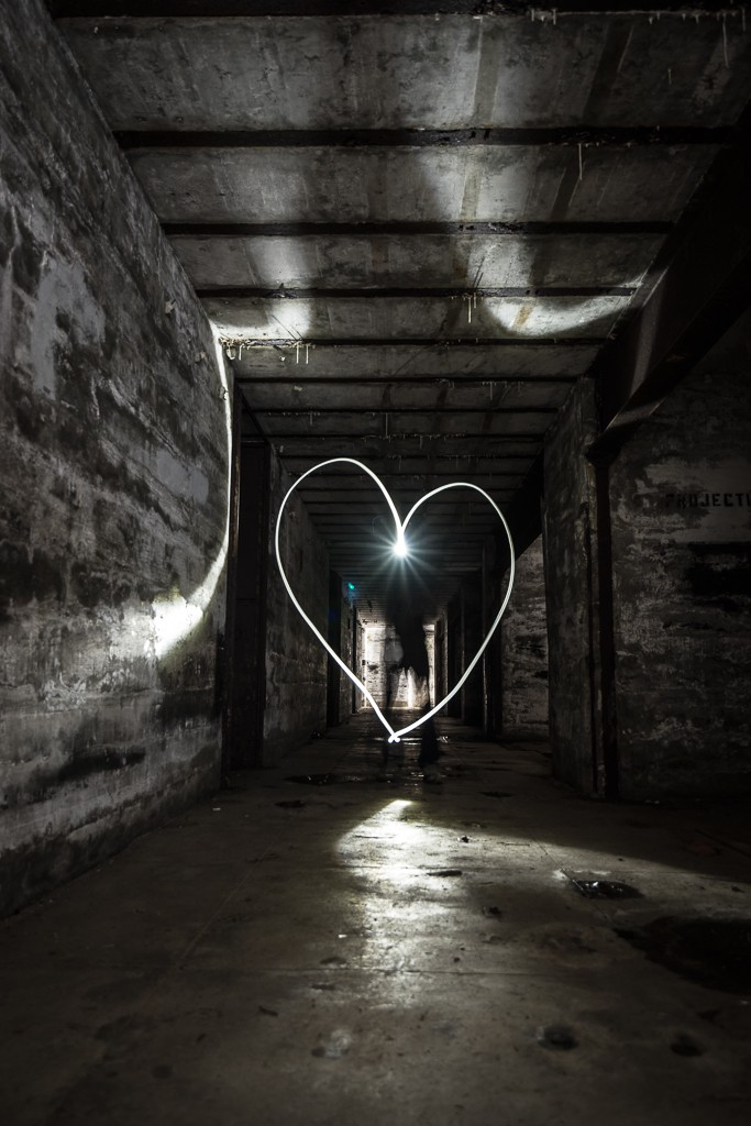 Heart in a creepy dark hallway